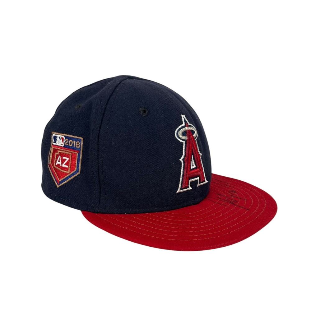 Signed MLB LOS ANGELES ANGELS Hat Cap NEW ERA 59FIFTY Navy Blue & Red Size 7